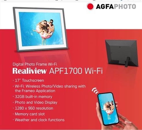 Agfaphoto Digitale WiFi fotolijst 17 inch Zwart