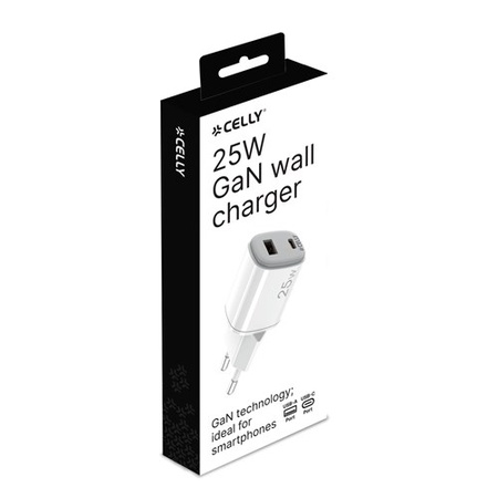 Celly GAN WALL CHARGER 1 USB-A & 1 USB-C 25W wit