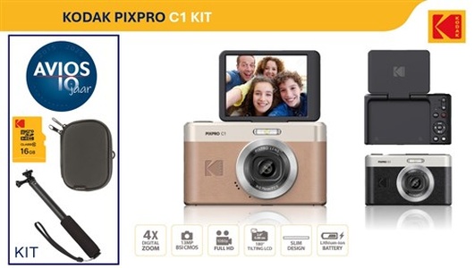 Kodak C1 compact camera, kantelbaar scherm, bruin KIT