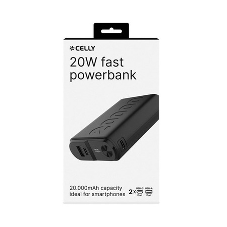 Celly POWERBANK PD 20W 2 USB-C and 1 USB-A 20000mAh UP zwart