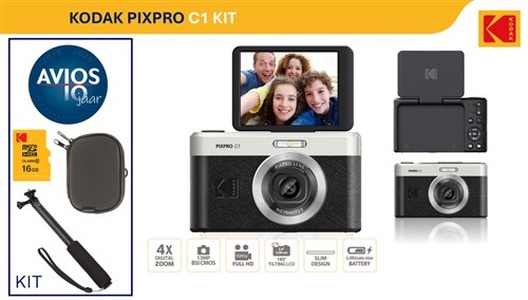 Kodak C1 compact camera, kantelbaar scherm, zwart KIT